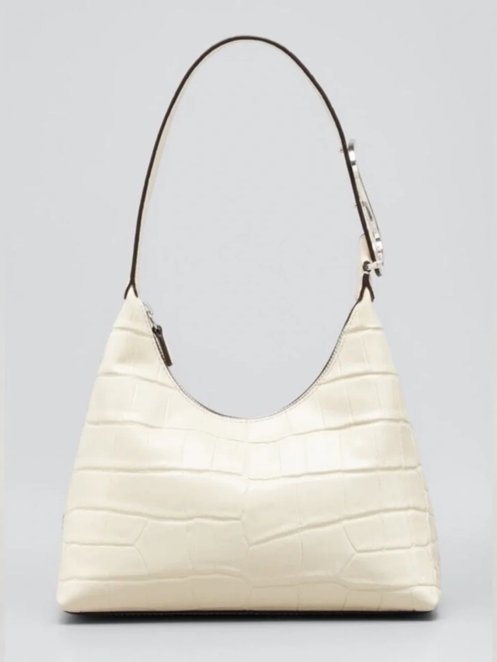 STAUD Croc-Embossed Hobo Bag in Cream